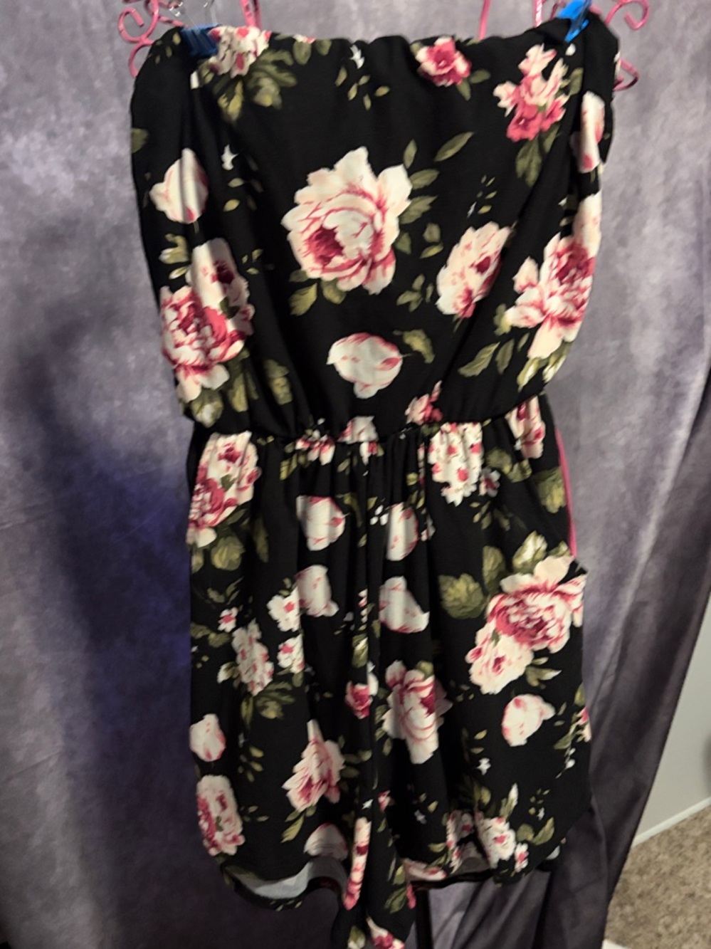 Roses on black romper